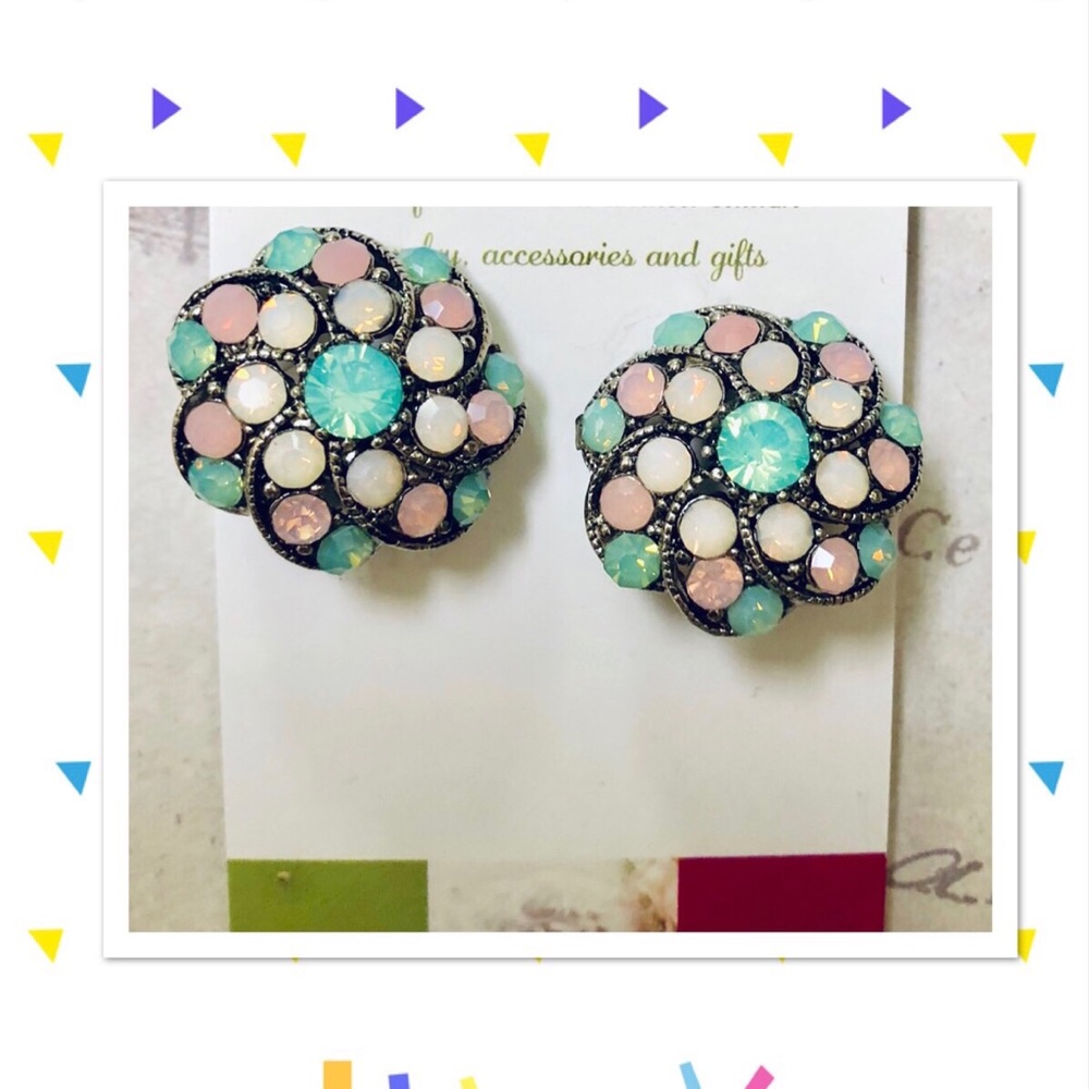 Clip on earrings pink and green 🎁🛍